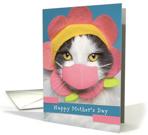 Happy Mother's Day Cute Cat in Covid Face Mask and Flower... (1677594)