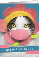 Happy Mother’s Day Cute Cat in Covid Face Mask and Flower Hat Humor card