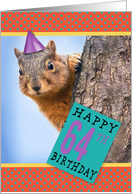 Happy 64th Birthday Cute Squirrel in Party Hat Humor card