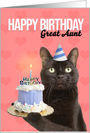 Happy Birthday Great Aunt Cat in Party Hat With Cake Humor card