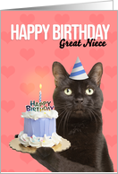 Happy Birthday Great Niece Cat in Party Hat With Cake Humor card