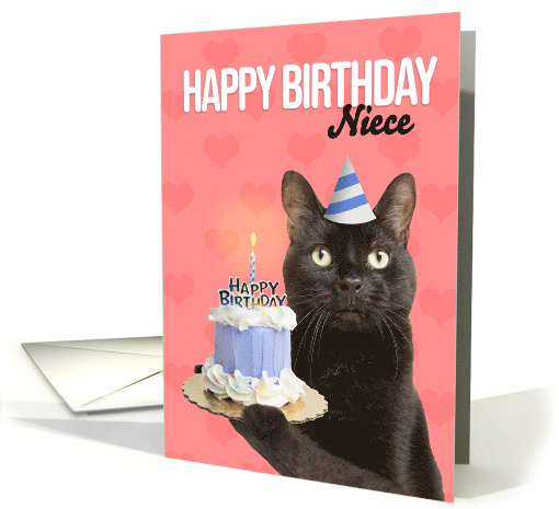 Happy Birthday Niece Cat in Party Hat With Cake Humor card (1678994)