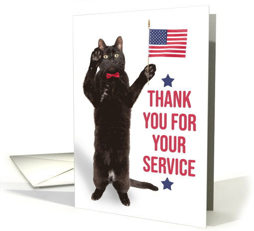 Happy Veterans Day Cat Holding Flag and Saluting card (1680010)