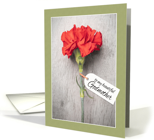 Happy Mother's Day Godmother Beautiful Carnation With Tag card