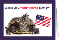 Happy Labor Day Patriotic Turtle With Flag Humor card