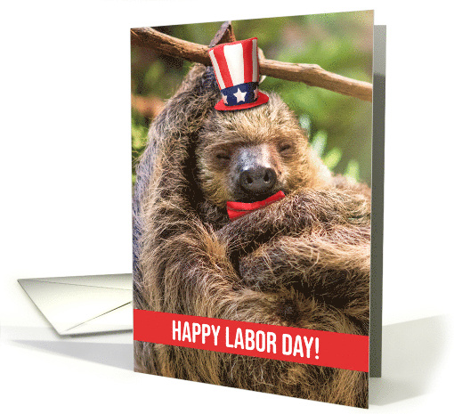 Happy Labor Day Cute Patriotic Sleeping Sloth Humor card (1690402)