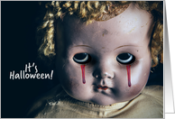 Happy Halloween Creepy Doll With Bleeding Eyes card