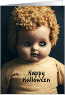 Happy Halloween Creepy Doll With Spooky Eyes card