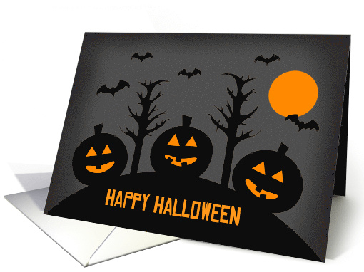 Happy Halloween For Anyone Creepy Pumpkins and Bats Illustration card