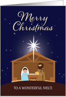 For Niece Merry Christmas Nativity Scene Illustration card