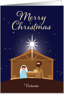 For Custom Name Merry Christmas Nativity Scene Illustration card