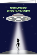 Happy Birthday For Anyone Alien and UFO Illustration Humor card