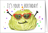 Happy Birthday For Anyone Head of Lettuce in Party Hat Humor card
