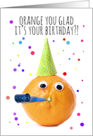 Happy Birthday For Anyone Funny Orange in party Hat Humor card