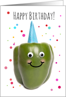 Happy Birthday For Anyone Funny Pepper in Party Hat Humor card