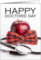 Happy Doctors’ Day Apple in Bow Tie and Stethoscope Image card