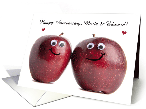 Happy Anniversary Custom Names Two Sweet Apples Humor card (1727754)