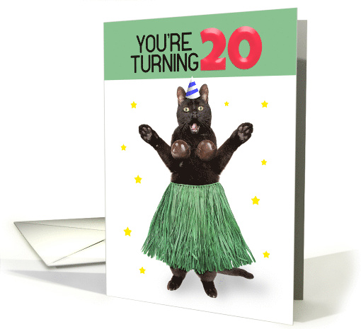 Happy 20th Birthday Funny Cat in Hula Outfit Humor card (1728890)