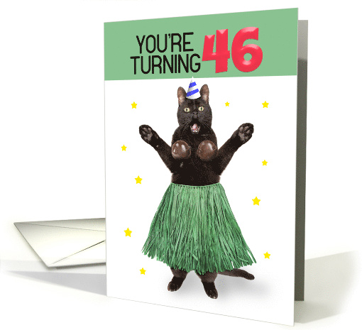 Happy 46th Birthday Funny Cat in Hula Outfit Humor card (1729130)
