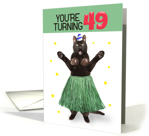 Happy 49th Birthday Funny Cat in Hula Outfit Humor card (1729138)