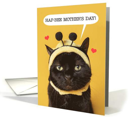 Happy Mother's Day Cute Cat in Bumble Bee Hat Humor card (1729694)