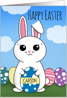 Happy Easter Custom Name Cute Bunny WIth Eggs card