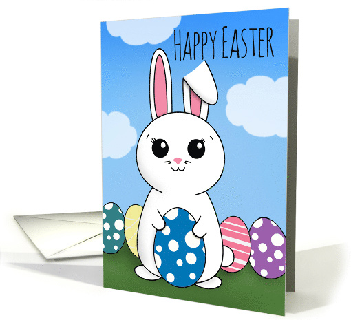 Happy Easter For Anyone Cute Bunny WIth Eggs card (1729852)