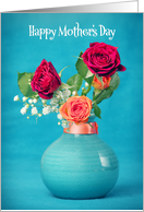 Happy Mother’s Day Beautiful Rose Flower Arrangement on Blue card