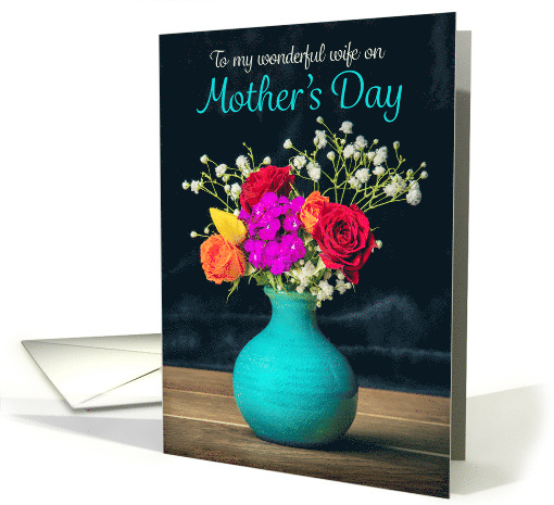 Happy Mother's Day Wife Beautiful Vase of Flowers Photograph card