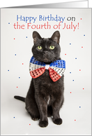 Happy Birthday on Fourth of July Cat in Patriotic Bow Tie Humor card