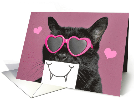Thinking of You Make Me Smile Cat in Heart Glasses Love Humor card