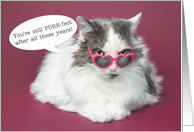 Happy Anniversary Cute Cat Peeking Over Heart Shaped Sunglasses Humor card