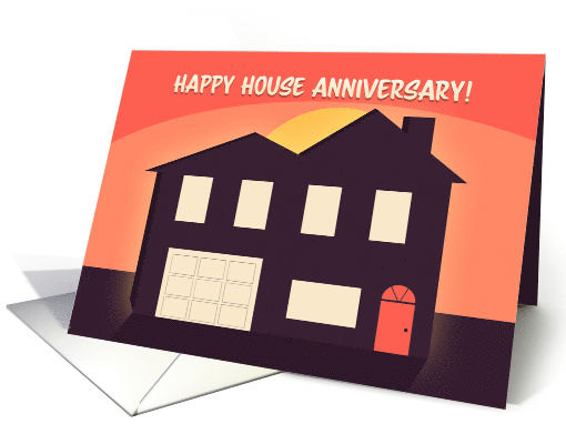 Happy House Annivrsary Silhouette House on Sunset Illustration card