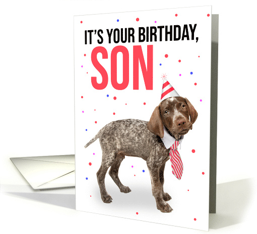 Happy Birthday Son Young Puppy in Hat and Tie Humor card (1743290)