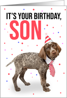 Happy Birthday Son Young Puppy in Hat and Tie Humor card