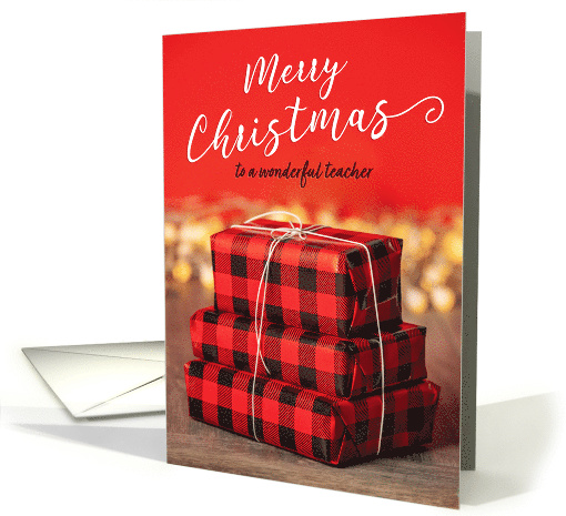 Merry Christmas Teacher Stack of Gifts on Red card (1748822)