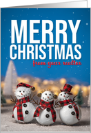 Merry Christmas From Realtor Cute Snowmen Photograph card