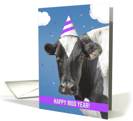 Happy New Year Funny Cow Wearing Party Hat Humor card (1750330)
