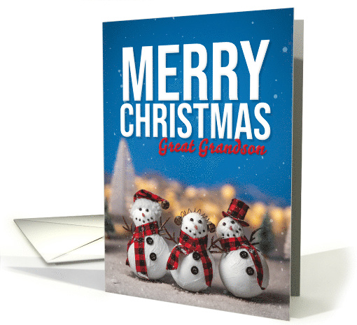 Merry Christmas Great Grandson Cute Snowmen Photograph card (1751632)