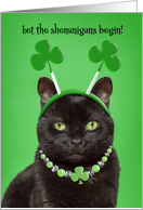 Happy St Patricks Day For Anyone Black Cat Ready for Shenanigans Humor card