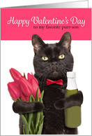 Happy Valentines Day Cute Cat With Flowers and Champagne Humor card