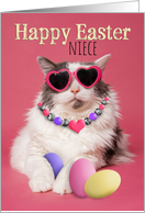 Happy Easter Niece Glamorous Cat With Eggs Humor card