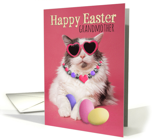 Happy Easter Grandmother Glamorous Cat With Eggs Humor card (1758578)