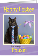 Happy Easter Cousin Cute Cat in Tie With Easter Basket Humor card