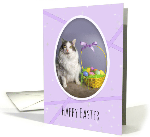 Happy Easter For Anyone Cute Cat With Basket in Egg Shape card