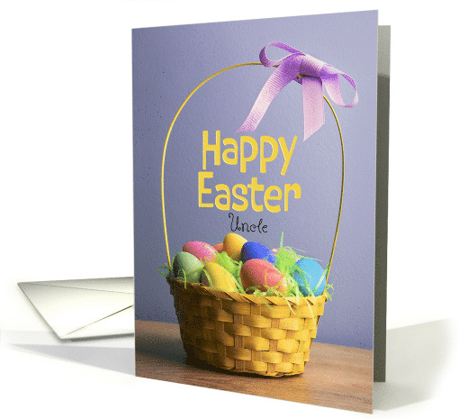 Happy Easter Uncle Photo of Basket Filled With Dyed Eggs card
