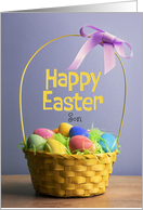 Happy Easter Son Photo of Basket Filled With Dyed Eggs card