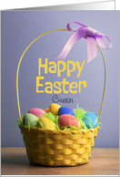 Happy Easter Cousin Photo of Basket Filled With Dyed Eggs card