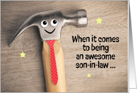 Happy Birthday Son In Law Funny Hammer Pun Wearing Tie humor card