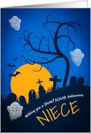 Happy Halloween Niece Spooky Cemetery with Ghosts Illustration card